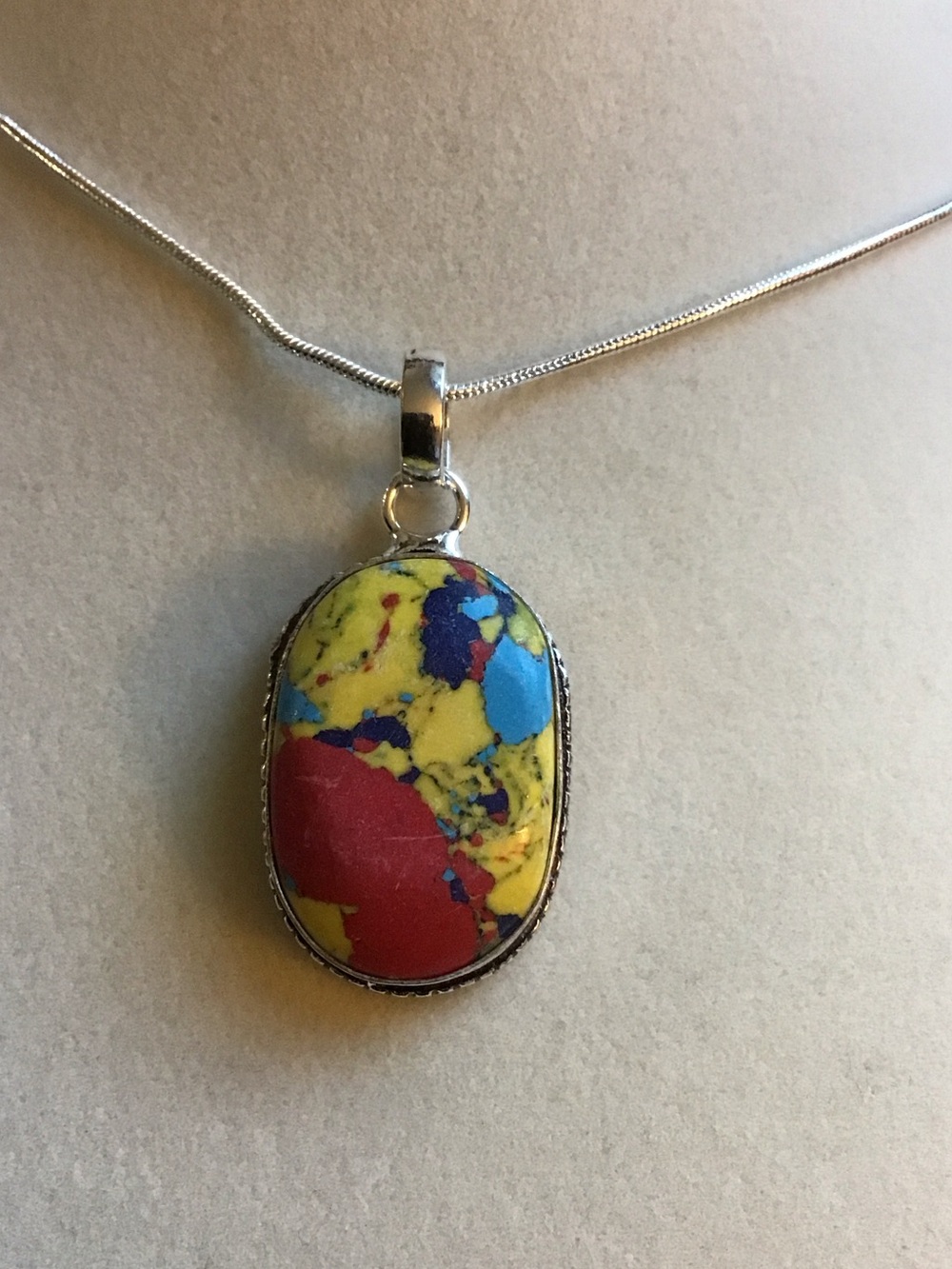 Yellow mosaic, Jasper pendant necklace